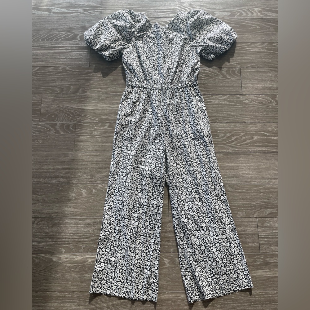 Boden Black and White Floral Jumpsuit